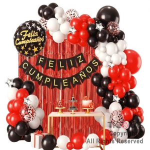 SET DE GLOBOS ARCO XL NEGRO ROJO Y BLANCO 72 UNIDADES